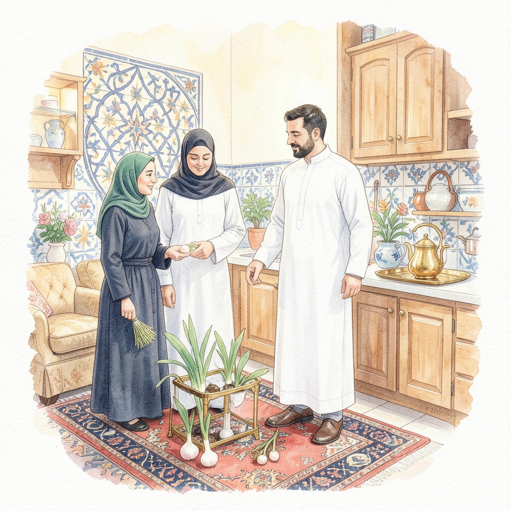 زراعة البصل في الماء للحصول على فصوص بصل طازجة خضراء