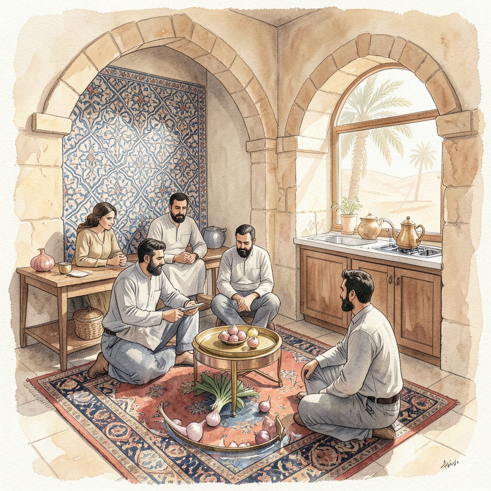 ضع البصل مع الجذور في أسفل، على قمة الكوب مع أن تجلس الملاعق على الحافة