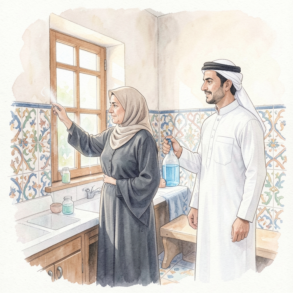 رش الأمونيا على النافذة الداخلية