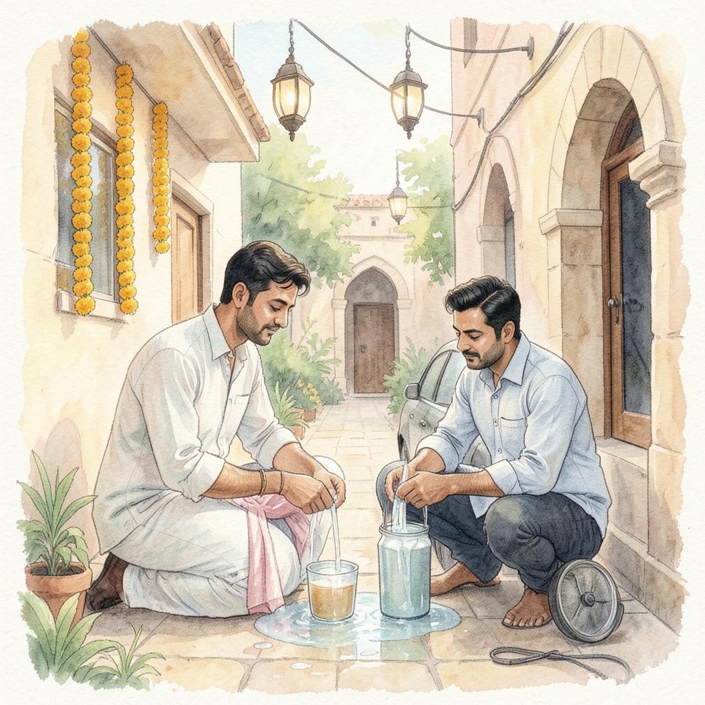 سكب ماء دافئ على المفاصل المطاطية