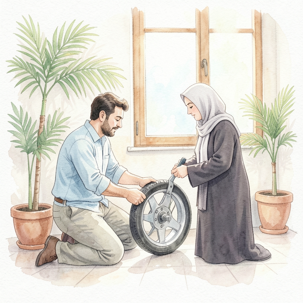 إعادة ترتيب العجلة والتأكد من تثبيتها