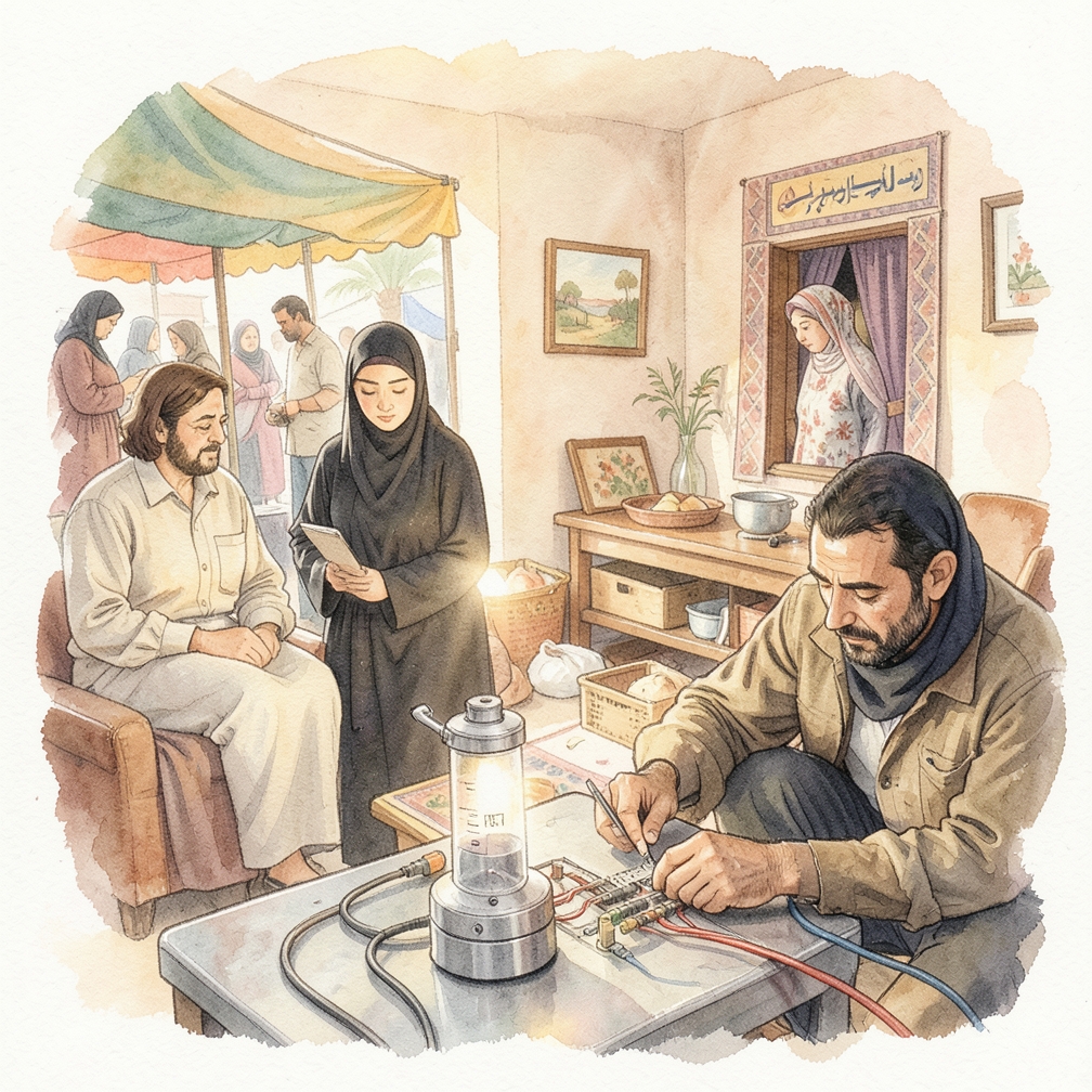 ربط مصباح الاختبار على سطح معدني مُرتد