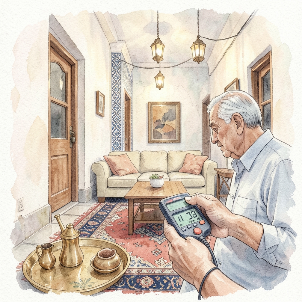 قراءة الجهد على مقياس المتعدد أثناء دوران الحساس