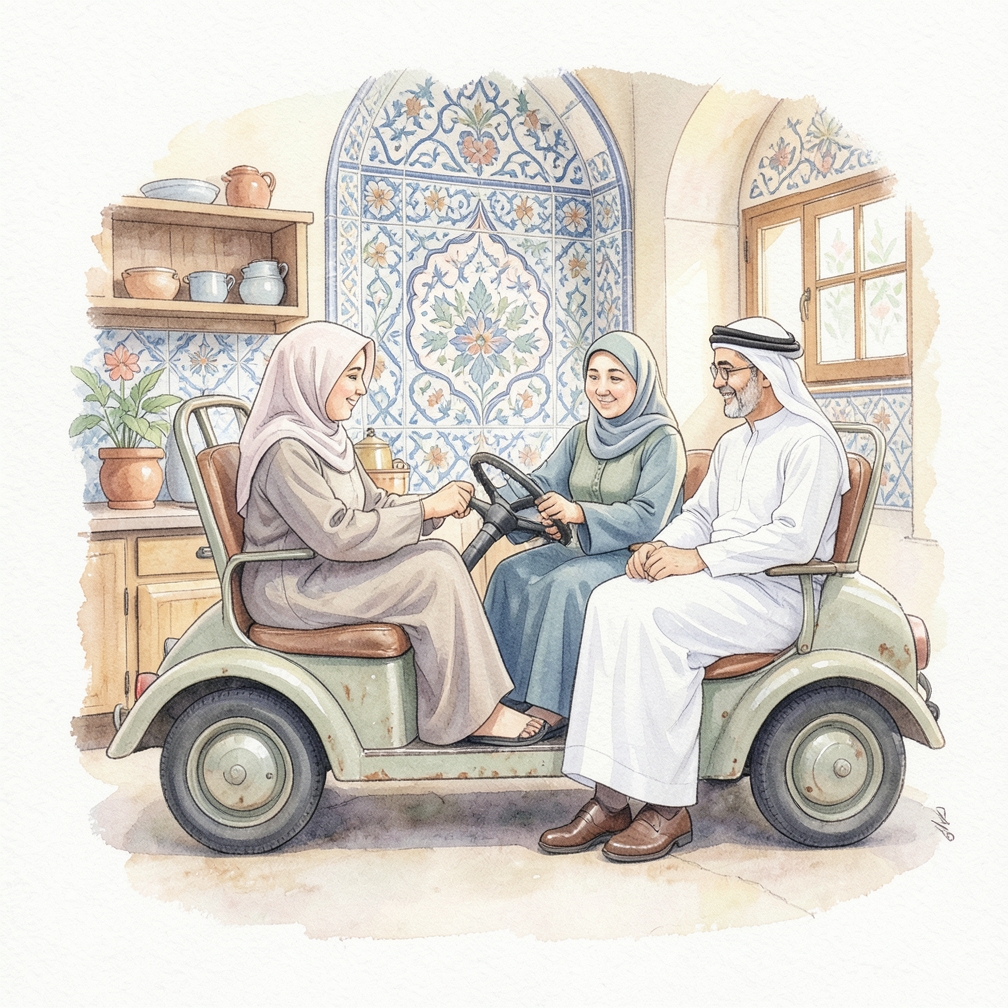 ضبط المقعد ومرآة الرؤية الخلفية وارتداء حزام الأمان
