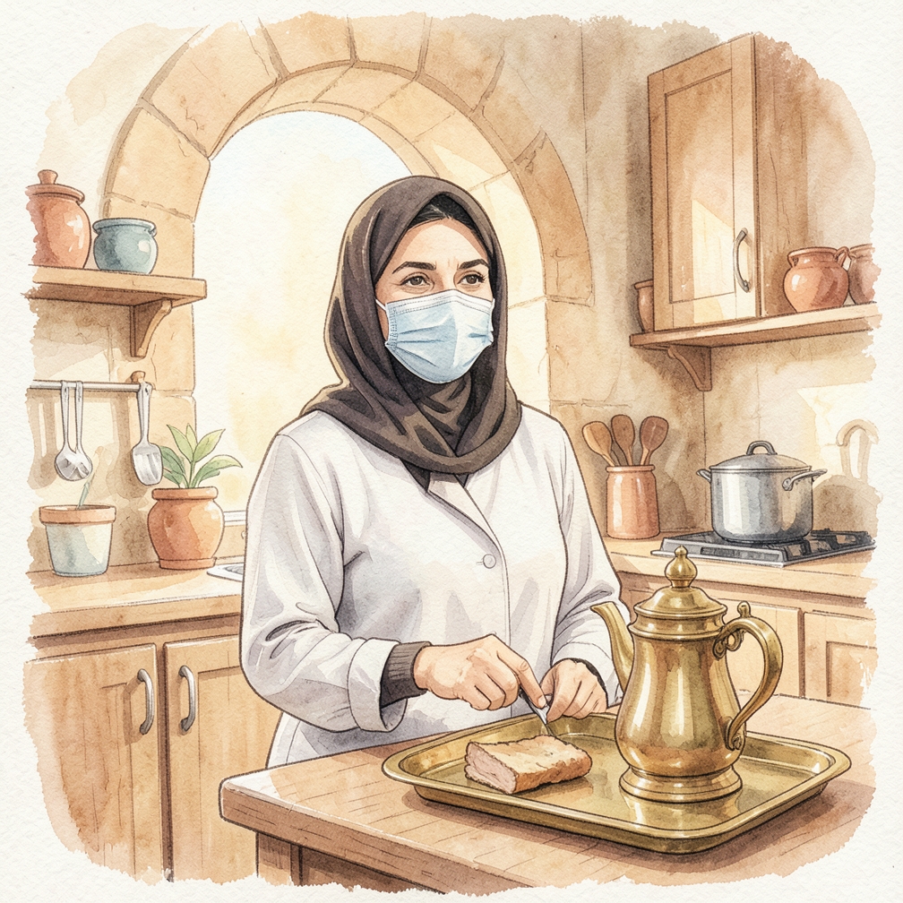 ارتداء قناع التنفس والقفازات