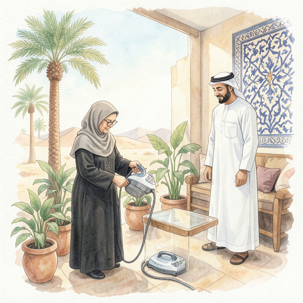 جمع المكواه في الحاوية أثناء استخدامها