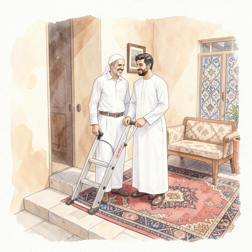 استخدام سلم أو منصة للوصول إلى الأماكن المرتفعة