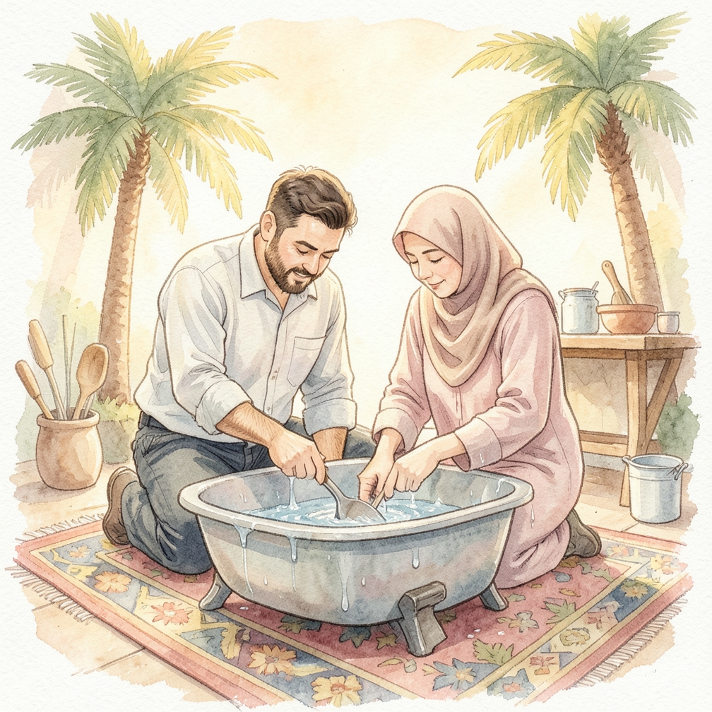 تبليل الجلد تمامًا بالماء الساخن.