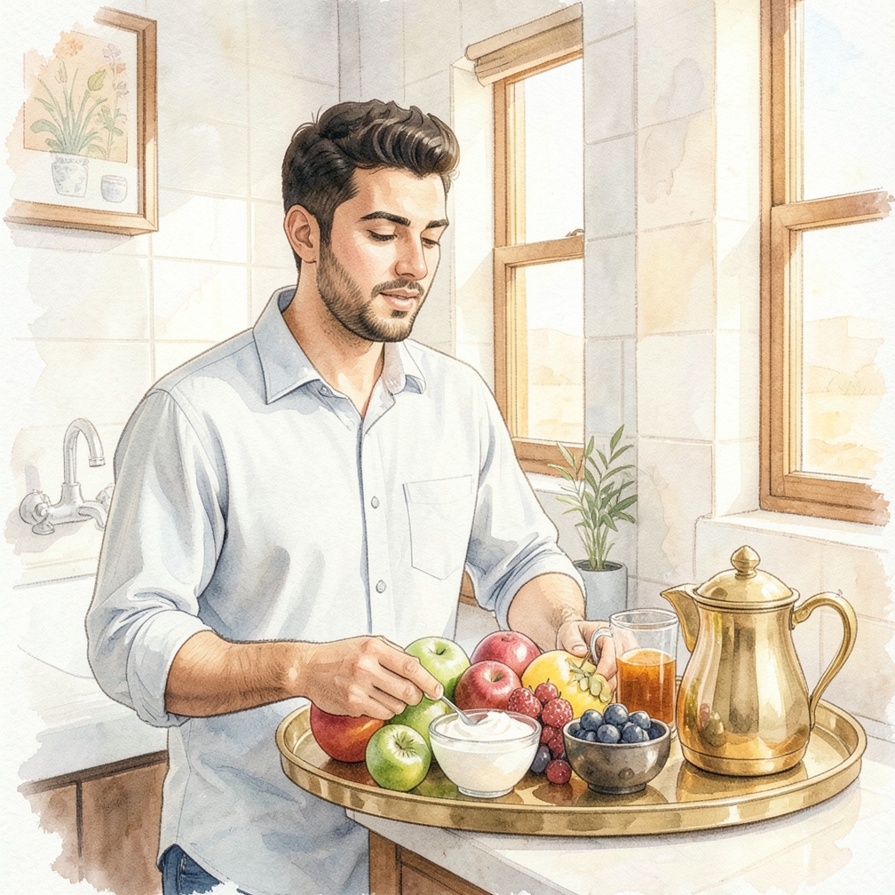 صنع طبق من الزبادي مع الفاكهة