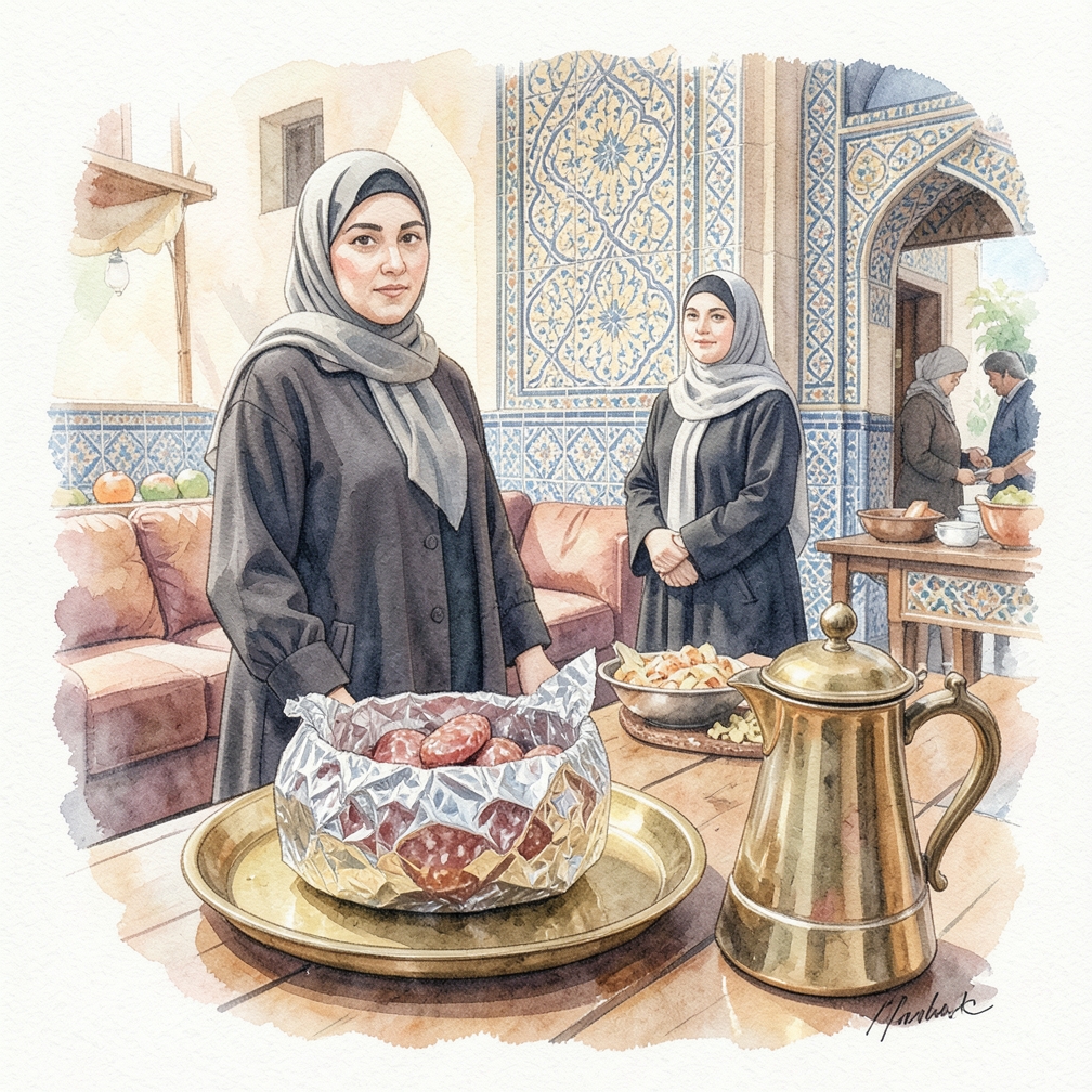 لف الجامون بورق الألمنيوم بعناية