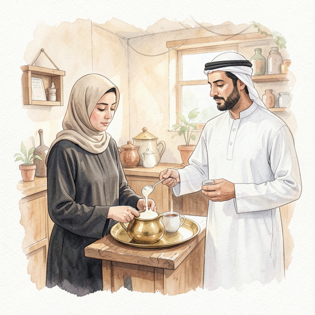 إمساك الوعاء بزاوية وسكب المكونات ببطء